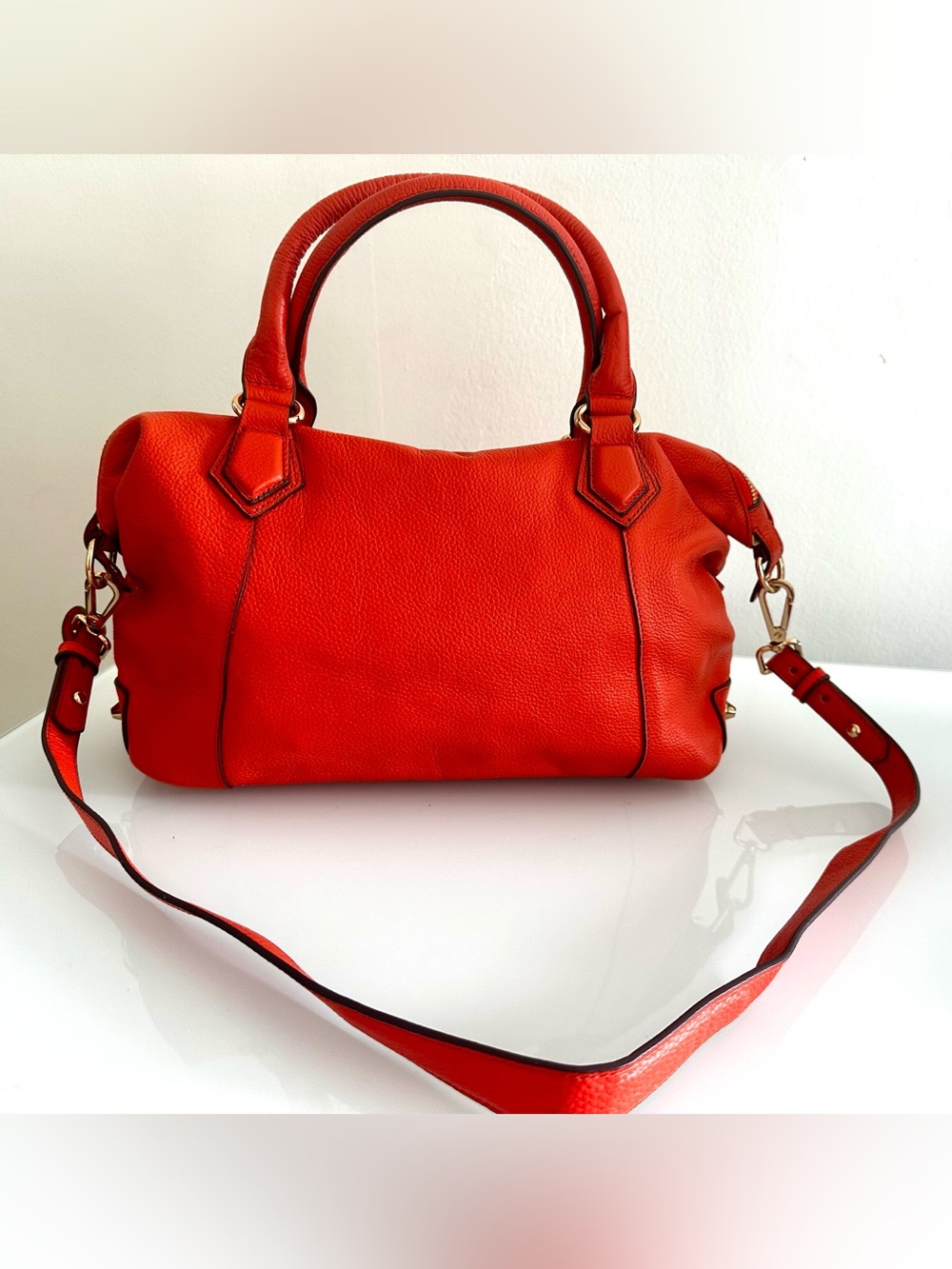 Ora Delphine Vibrant Orange Leather Satchel Classic Women's Shoulder Bag